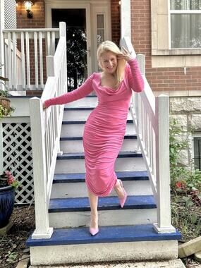Aliétte Barbie Pink Ruched Draped Neckline Cowl Neck Gown Dress Size 10